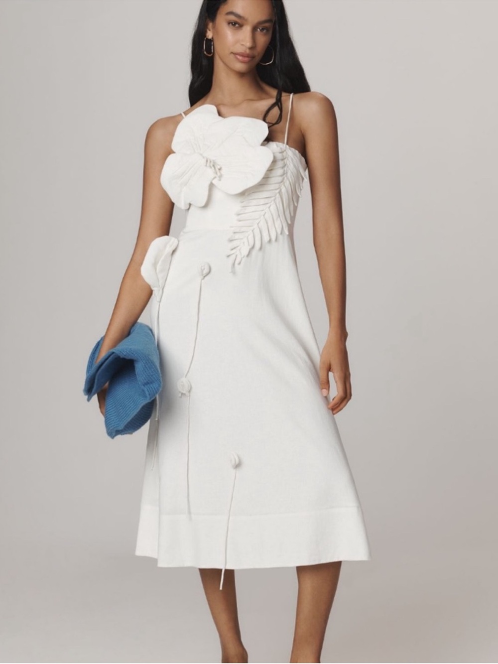 FARM Rio White Floral Appliqué Midi Dress